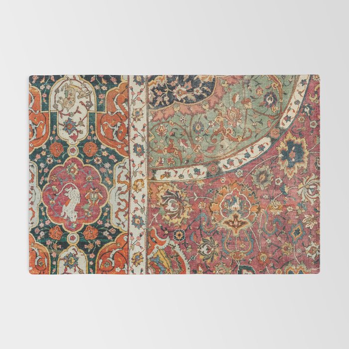 Persian Medallion Rug II // 16th Century Distressed Red Green Blue Flowery Colorful Ornate Pattern Rug Gallery Image 2