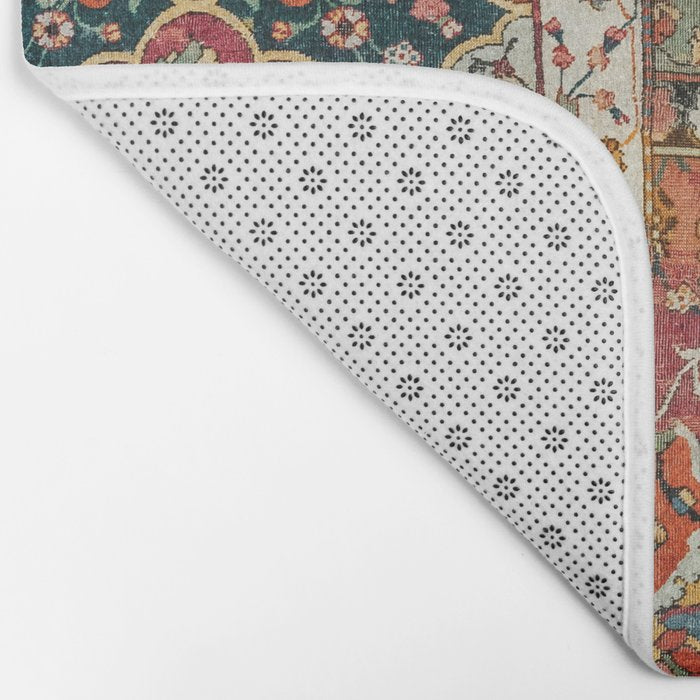Persian Medallion Rug II // 16th Century Distressed Red Green Blue Flowery Colorful Ornate Pattern Bath Mat Gallery Image 2