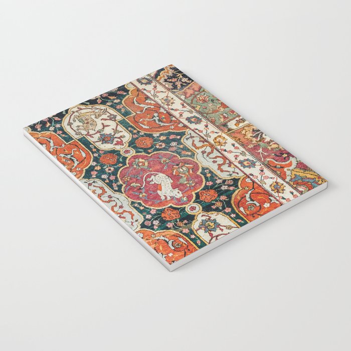 Persian Medallion Rug II // 16th Century Distressed Red Green Blue Flowery Colorful Ornate Pattern Notebook Gallery Image 3