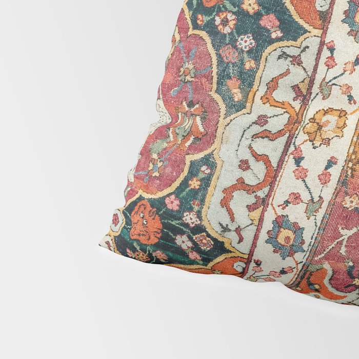 Persian Medallion Rug II // 16th Century Distressed Red Green Blue Flowery Colorful Ornate Pattern Pillow Sham Gallery Image 4