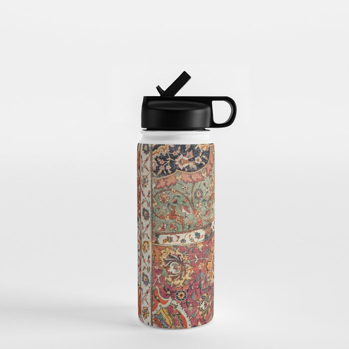 Persian Medallion Rug II // 16th Century Distressed Red Green Blue Flowery Colorful Ornate Pattern Water Bottle Gallery Image 1