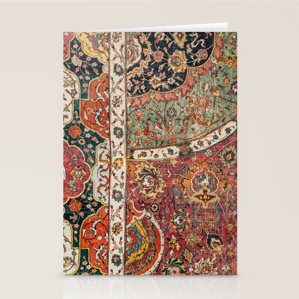 Persian Medallion Rug II // 16th Century Distressed Red Green Blue Flowery Colorful Ornate Pattern Stationery Card Gallery Image 1