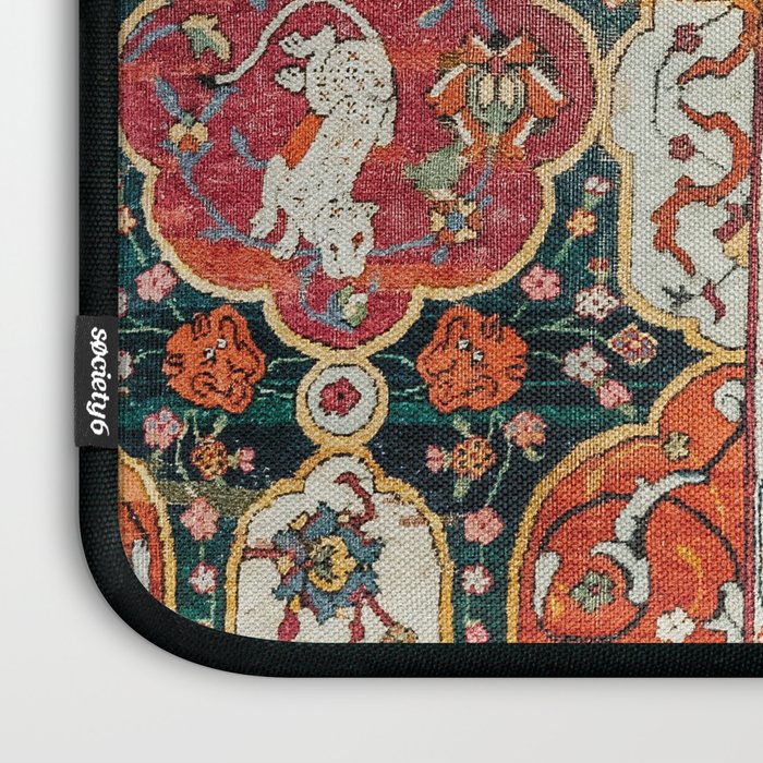 Persian Medallion Rug II // 16th Century Distressed Red Green Blue Flowery Colorful Ornate Pattern Laptop Sleeve Gallery Image 3