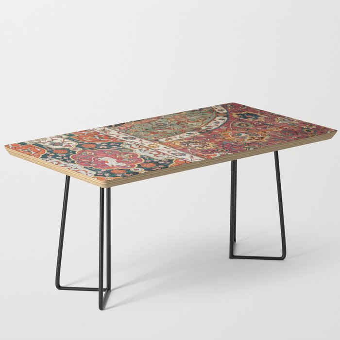 Persian Medallion Rug II // 16th Century Distressed Red Green Blue Flowery Colorful Ornate Pattern Coffee Table Gallery Image 1