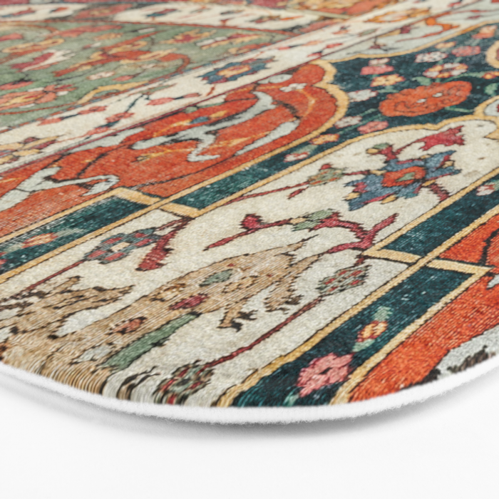 Persian Medallion Rug II // 16th Century Distressed Red Green Blue Flowery Colorful Ornate Pattern Bath Mat Gallery Image 3