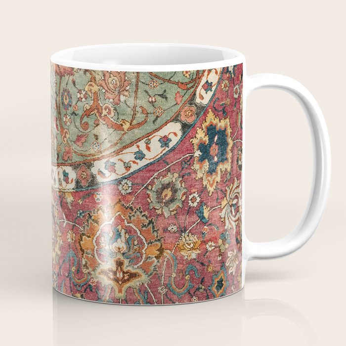 Persian Medallion Rug II // 16th Century Distressed Red Green Blue Flowery Colorful Ornate Pattern Coffee Mug Gallery Image 1