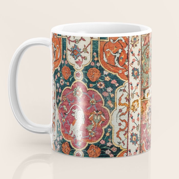 Persian Medallion Rug II // 16th Century Distressed Red Green Blue Flowery Colorful Ornate Pattern Coffee Mug Gallery Image 3