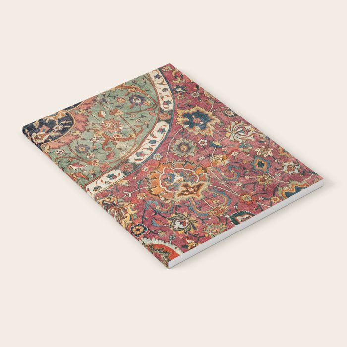 Persian Medallion Rug II // 16th Century Distressed Red Green Blue Flowery Colorful Ornate Pattern Notebook Gallery Image 2
