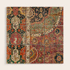 Persian Medallion Rug II // 16th Century Distressed Red Green Blue Flowery Colorful Ornate Pattern Wood Wall Art Gallery Image 1