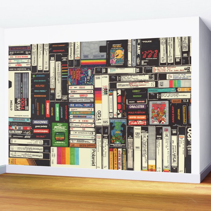 Cassettes, VHS and Video Games Wall Mural Gallery Image 2
