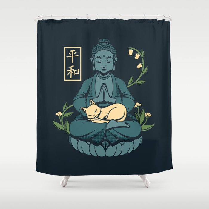 Cat Meditation Buddhism Buddha by Tobe Fonseca Shower Curtain Gallery Image 1