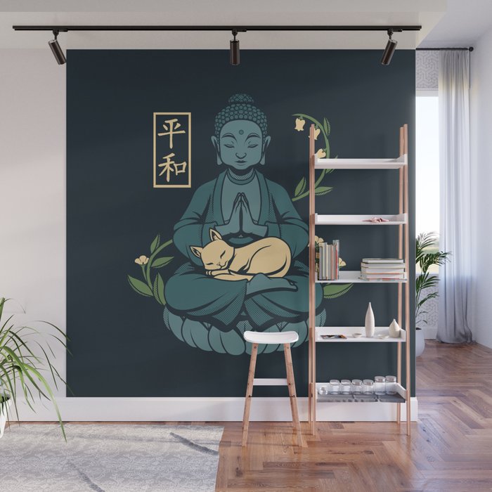Cat Meditation Buddhism Buddha by Tobe Fonseca Wall Mural Gallery Image 1