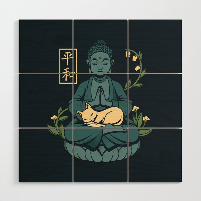 Cat Meditation Buddhism Buddha by Tobe Fonseca Wood Wall Art Gallery Image 1