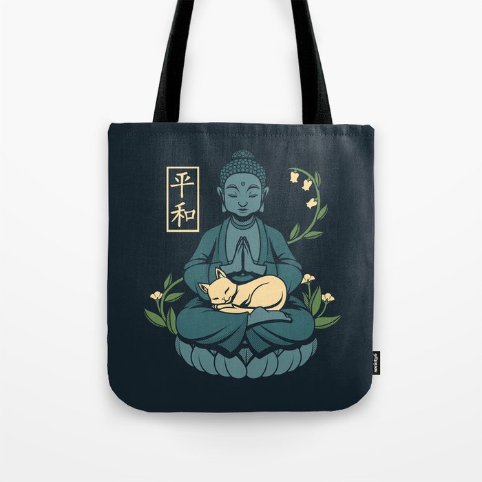 Cat Meditation Buddhism Buddha by Tobe Fonseca Tote Bag Gallery Image 1