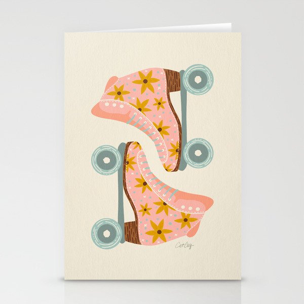 Retro Roller Skates - Blush & Mint Palette Stationery Card Gallery Image 2