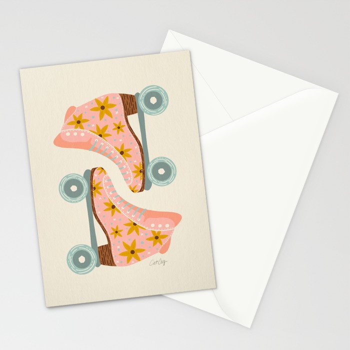 Retro Roller Skates - Blush & Mint Palette Stationery Card Gallery Image 2
