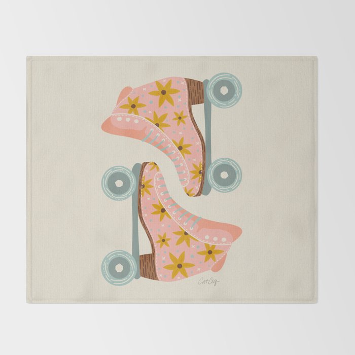 Retro Roller Skates - Blush & Mint Palette Throw Blanket Gallery Image 2