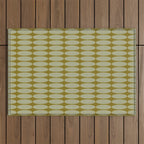 Mid Century Modern Geometric Ovalia Pattern in Vintage Olive Green and Celadon Outdoor Rug Gallery Image 1