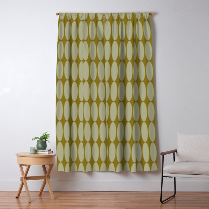 Mid Century Modern Geometric Ovalia Pattern in Vintage Olive Green and Celadon Window Curtain Gallery Image 1