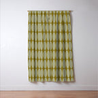 Mid Century Modern Geometric Ovalia Pattern in Vintage Olive Green and Celadon Window Curtain Gallery Image 3
