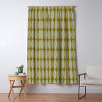 Mid Century Modern Geometric Ovalia Pattern in Vintage Olive Green and Celadon Window Curtain Gallery Image 5