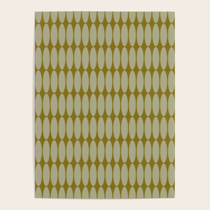 Mid Century Modern Geometric Ovalia Pattern in Vintage Olive Green and Celadon Poster Gallery Image 1