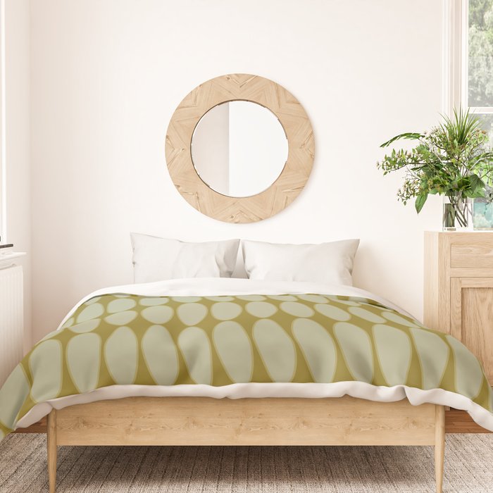 Mid Century Modern Geometric Ovalia Pattern in Vintage Olive Green and Celadon Duvet Cover Gallery Image 3