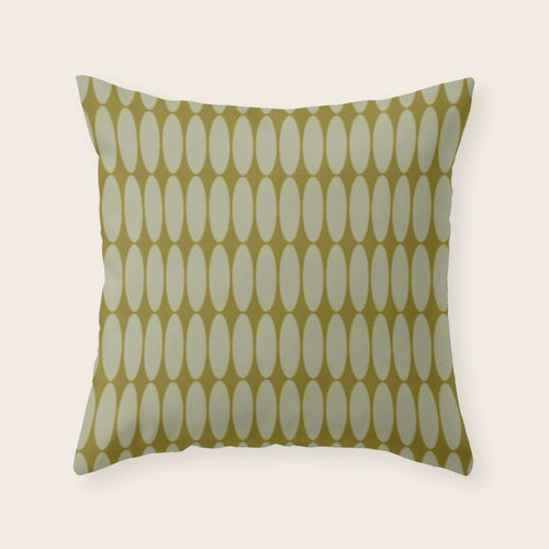 Mid Century Modern Geometric Ovalia Pattern In Vintage Olive Green And Celadon Throw Pillow