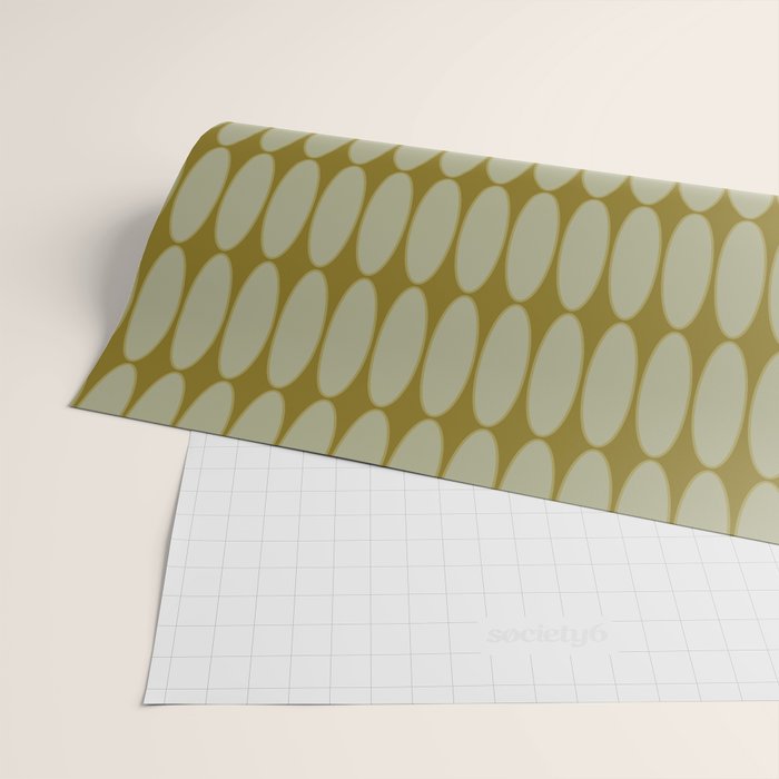 Mid Century Modern Geometric Ovalia Pattern in Vintage Olive Green and Celadon Wrapping Paper Gallery Image 2