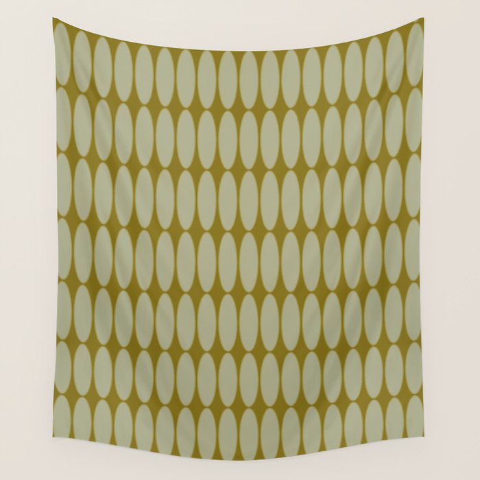 Mid Century Modern Geometric Ovalia Pattern in Vintage Olive Green and Celadon Wall Tapestry Gallery Image 4