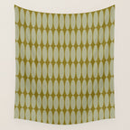 Mid Century Modern Geometric Ovalia Pattern in Vintage Olive Green and Celadon Wall Tapestry Gallery Image 4