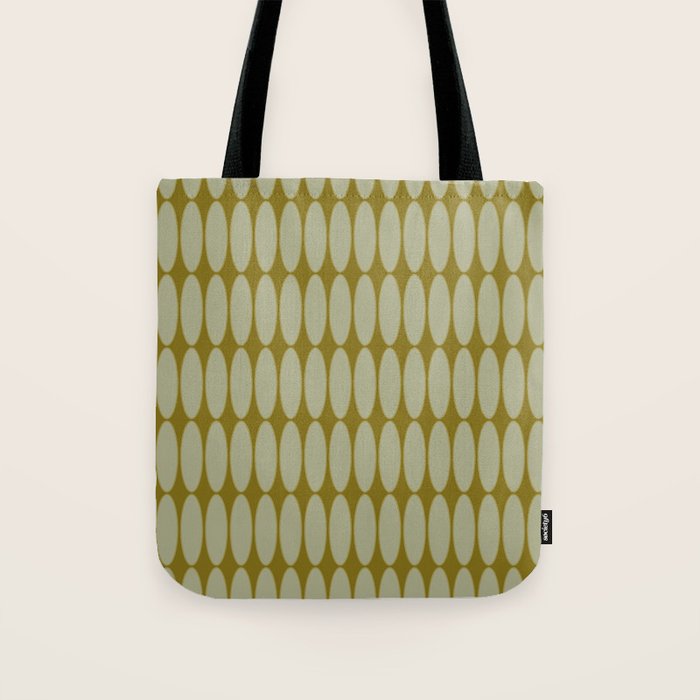 Mid Century Modern Geometric Ovalia Pattern in Vintage Olive Green and Celadon Tote Bag Gallery Image 1