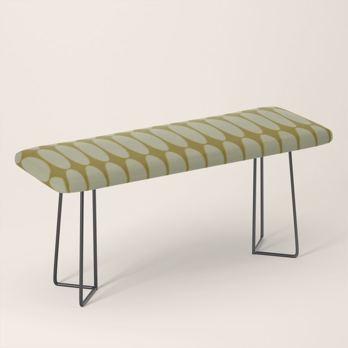 Mid Century Modern Geometric Ovalia Pattern in Vintage Olive Green and Celadon Bench Gallery Image 1