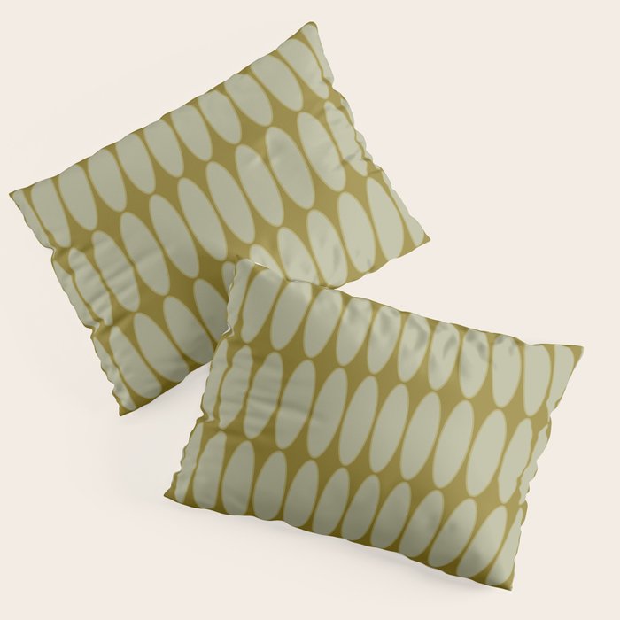 Mid Century Modern Geometric Ovalia Pattern in Vintage Olive Green and Celadon Pillow Sham Gallery Image 1