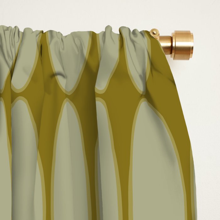 Mid Century Modern Geometric Ovalia Pattern in Vintage Olive Green and Celadon Window Curtain Gallery Image 2