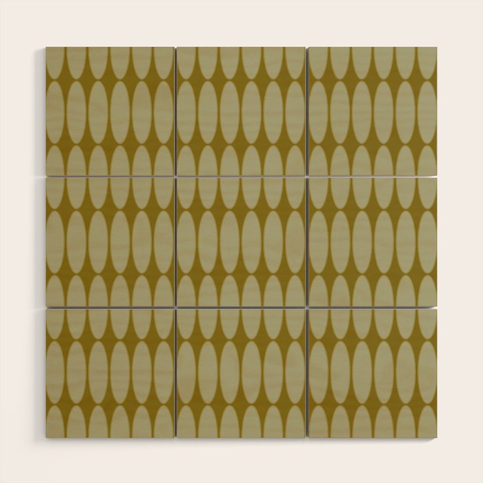 Mid Century Modern Geometric Ovalia Pattern in Vintage Olive Green and Celadon Wood Wall Art Gallery Image 1