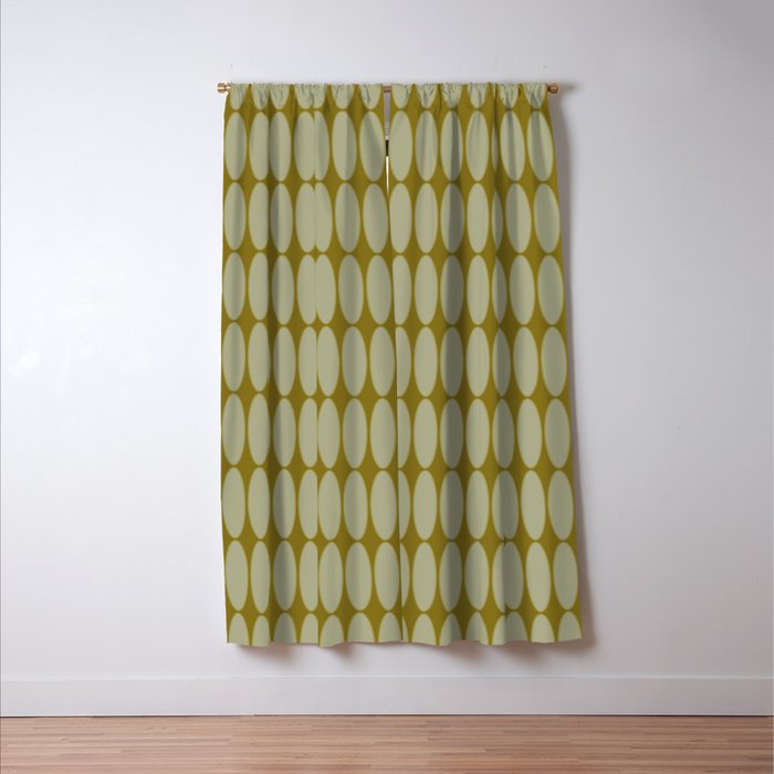 Mid Century Modern Geometric Ovalia Pattern in Vintage Olive Green and Celadon Window Curtain Gallery Image 3