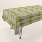 Mid Century Modern Geometric Ovalia Pattern in Vintage Olive Green and Celadon Tablecloth Gallery Image 1