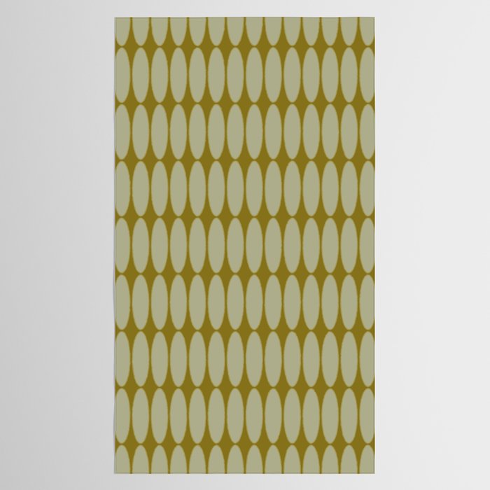 Mid Century Modern Geometric Ovalia Pattern in Vintage Olive Green and Celadon Tablecloth Gallery Image 2