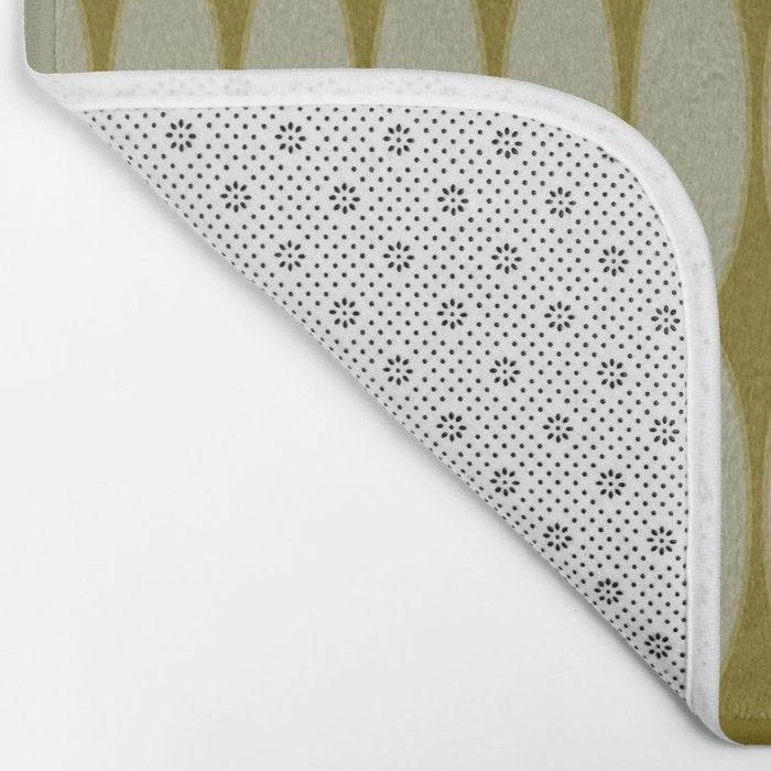 Mid Century Modern Geometric Ovalia Pattern in Vintage Olive Green and Celadon Bath Mat Gallery Image 2