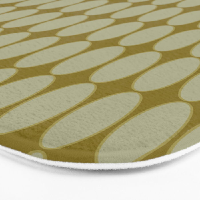 Mid Century Modern Geometric Ovalia Pattern in Vintage Olive Green and Celadon Bath Mat Gallery Image 3
