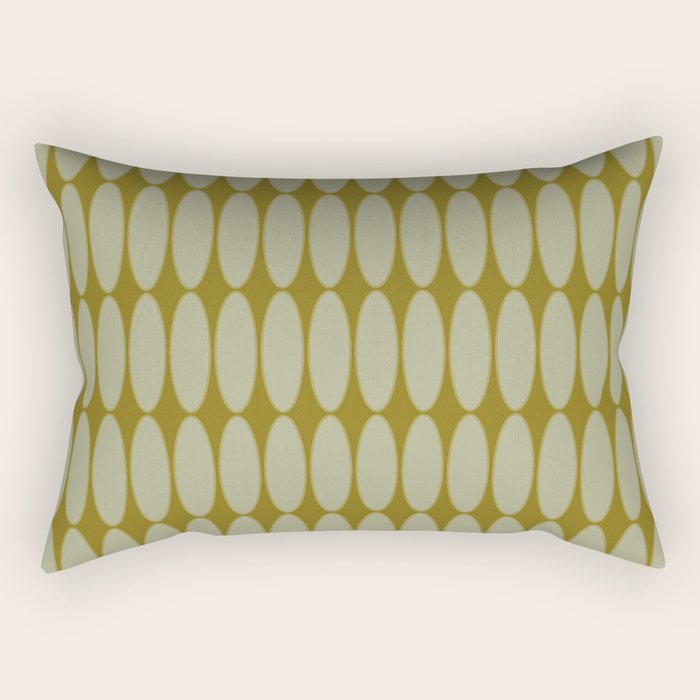Mid Century Modern Geometric Ovalia Pattern in Vintage Olive Green and Celadon Rectangular Pillow Gallery Image 1