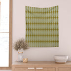Mid Century Modern Geometric Ovalia Pattern in Vintage Olive Green and Celadon Wall Tapestry Gallery Image 2