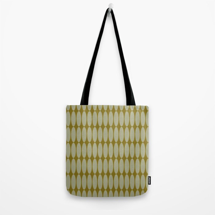 Mid Century Modern Geometric Ovalia Pattern in Vintage Olive Green and Celadon Tote Bag Gallery Image 2