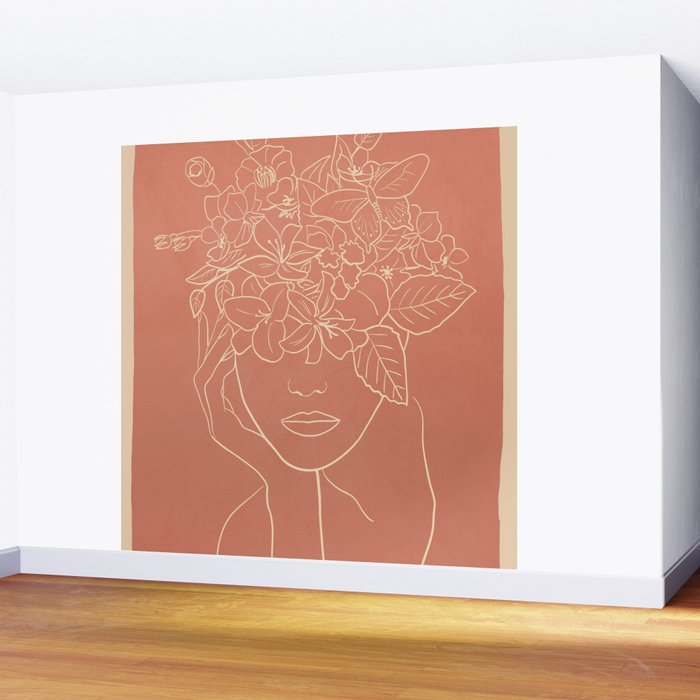 WOMAN WITH FLOWERS 7 Line Art 2 Wall Mural Gallery Image 2