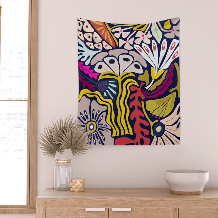 Playful flowers illustration Wall Tapestry Gallery Image 2