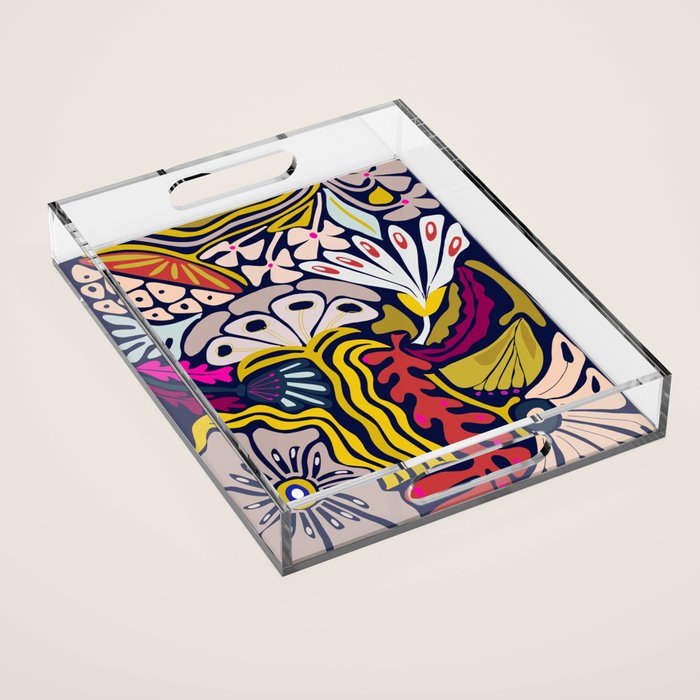 Playful flowers illustration Acrylic Tray Gallery Image 1