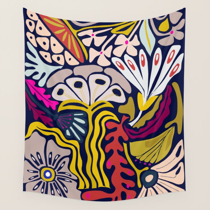 Playful flowers illustration Wall Tapestry Gallery Image 4