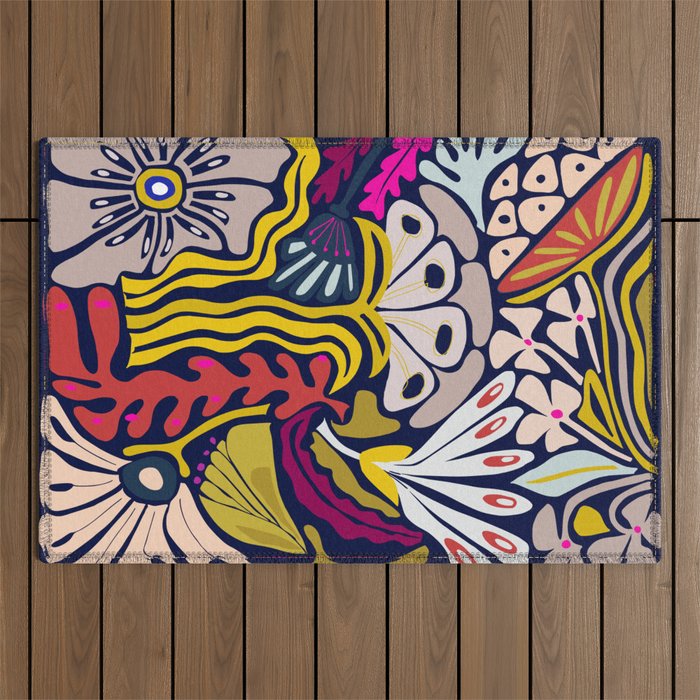 Playful flowers illustration Outdoor Rug Gallery Image 1