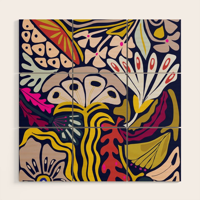Playful flowers illustration Wood Wall Art Gallery Image 1